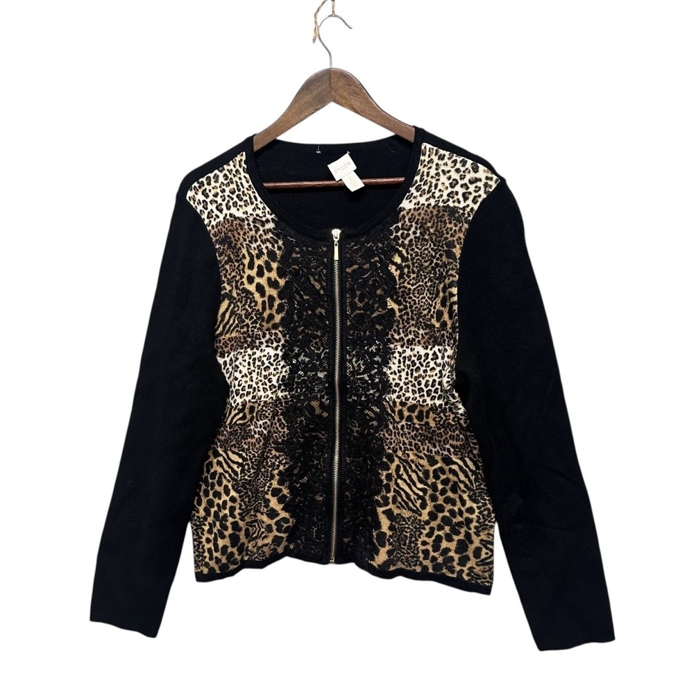 Chico's Black Leopard Print Zip-Front Jacket